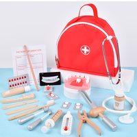 Sac en tissu de simulation en bois pour éducation précoce des enfants maison de jeu de rôle sac médical portant à la main modèle stéthoscope jouets