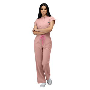 Uniforme de Enfermería Personalizado 42388, Pantalones Largos Rosas y Blusa de Manga Corta para Asistentes Dentales, con Cierre y Lazo en la Cintura - Product Image 1