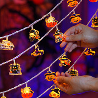 Guirlandes lumineuses d'Halloween, décorations lumineuses en forme de citrouille, motifs multiples (sorcière/chats/feuilles d'érable), guirlandes lumineuses de fête