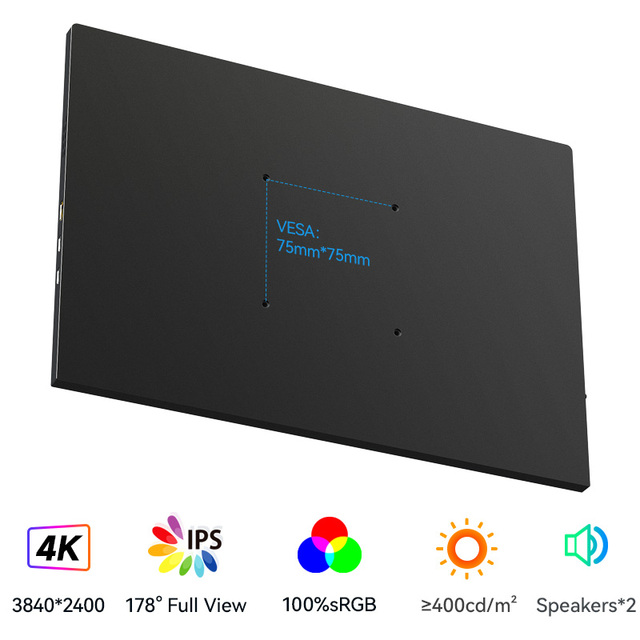 Factory Wholesale OEM 13.4" Aluminum High Resolution VESA 4K Portable External Monitor for Laptop Gaming & Business Travel