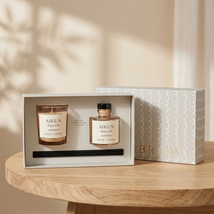 Aikun Premium 100ml Round Glass <b>Reed</b> <b>Diffuser</b> Glass Candle Gift Set with Gold Foil Logo Pattern Paper Box <b>For</b> Ecommerce Sellers - Product Image 2