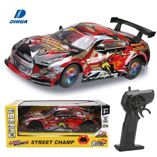 2.4GHz 1/10 Scale RC Race Car LED Lights on Body and Wheels Realistic Front Suspension Large Remote Control Toy for Kids