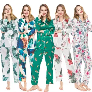 Personalizzare i modelli disponibili stampa floreale <span class=keywords><strong>pigiama</strong></span> satinato donna - Product Image 1