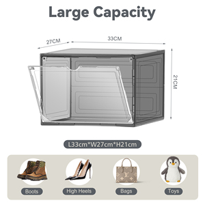 DAYOOH 10pcs Fashion Foldable Shoe Box Case <strong>Storage</strong> Box <strong>Stackable</strong> Black/white Transparent Plastic Shoe <strong>Boxes</strong> with Front Magnet - Product Image 2