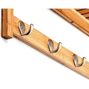 Wandregal Mit Hakenleiste Wandgarderobe Mit 4 Haken Badregal Mit Handtuchhalter, Bambus Wandhandtuchhalter, Garderobe Fur Diele - Product Image 2