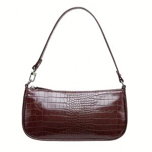 Sac sous le bras vintage imitation crocodile pour femme, sac hobo rétro en cuir PU - Product Image 1