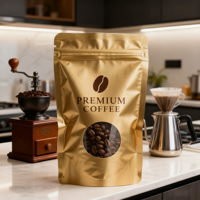 Sachets de café personnalisés anti-odeur, refermables, à fond plat avec fenêtre pour grains de café, aliments pour animaux et gelée