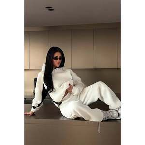 <b>White</b> Two-Tone Hooded <b>Tracksuit</b> Comfortable Breathable Casual Vintage for Jogging XXL Printed Logo 2-Piece Set Minimum 2 Pieces - Product Image 2