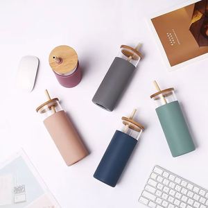 High Quality BPA Free 500Ml High Borosilicate Glass Tumbler Water <b>Bottle</b> With Straw Silicone Protective Sleeve Bamboo Lid - Product Image 3