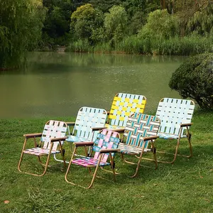 Ventes directes d'usine de chaises de ceinture tissées pliantes extérieures en alliage d'aluminium pour la cuisine de jardin de plage et l'utilisation de villa