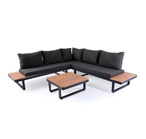 Corner <b>sofa</b> Aluminum with Acacia wood and Olefin fabric <b>Waterproof</b> Outdoor Furniture Set Modern <b>Sofa</b> Set - Product Image 1