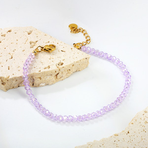 Beaded <b>Bracelet</b> Purple Crystal Round Beads Gold Clasp Women's Jewelry Gift Fashion Accessory - Product Image 1
