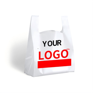 Disposable Biodegradable PE Stand Pouch T-Shirt Vest Bags-Durable Lightweight Vest Handle Logo Printable Supermarket Retail