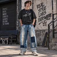 Jeans Baggy Personnalisés pour Hommes, Coupe Large, Effet Délavé, Patchwork, Motif Os, Denim Streetwear Usé, Vente en Gros B2B OEM