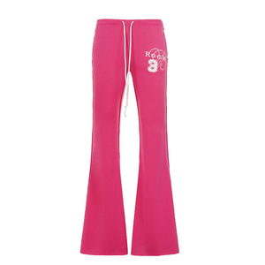 Letter Print Drawstring Flared Knit <b>Pants</b> Women Low Rise Sporty Casual Stretch Long Trousers - Product Image 6