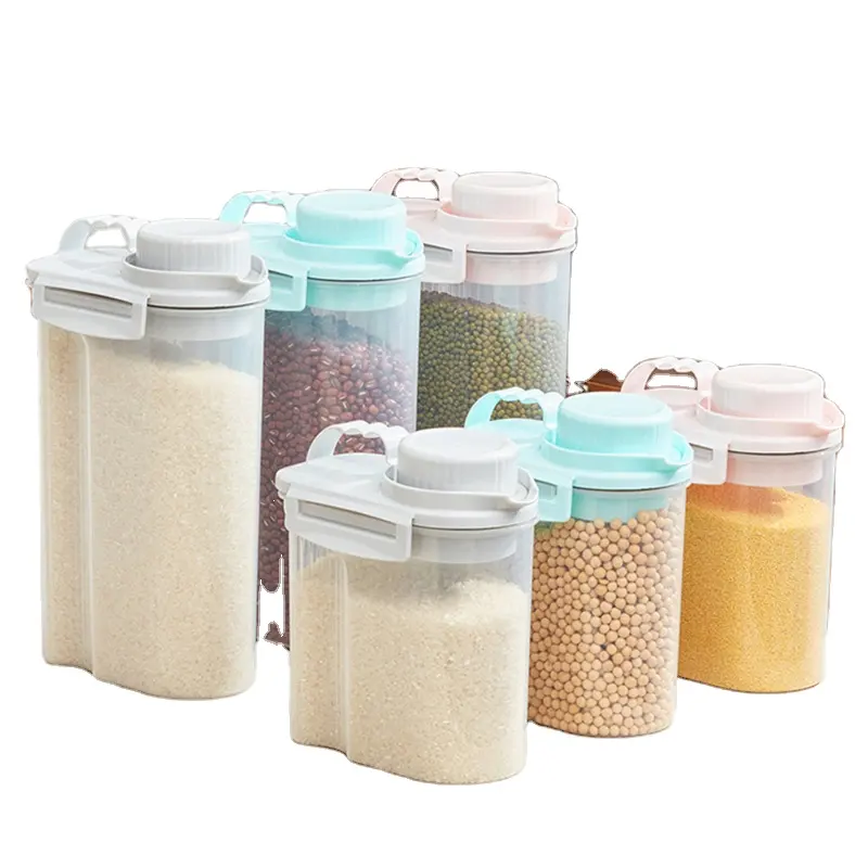 Rangement Portable pour stockage de céréales, organiseur de stockage des aliments pour graines de céréales secs, avec tasse de mesure pour couvercle de cuisine, 1.2 l, 2.7l