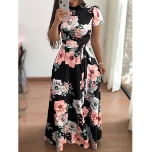 Robe longue d'été imprimé<span class=keywords><strong>e</strong></span> de haute qualité pour femmes, style Abaya, à manches courtes, ajusté<span class=keywords><strong>e</strong></span>, vente en gros - Product Image 3