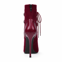 Bottines noires à talon aiguille et bout pointu pour femmes, à lacets, vente en gros, logo personnalisé, faible MOQ, OEM ODM, usine B2B
