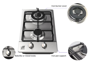 Table de cuisson à gaz encastrable 2 brûleurs en acier inoxydable avec surface en verre trempé et protection anti-extinction de flamme - Product Image 2
