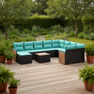 Set Divano da Esterno in Polyrattan Nero con Cuscini, 9 Posti, Design Contemporaneo, Stile Moderno - Product Image 2