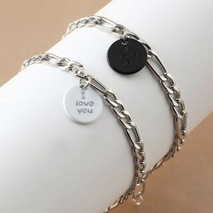 Juego de 2 Pulseras Redondas Simples con Colgante para Parejas, Joyería de Moda para Hombre y Mujer, Pulseras con Colgante de Te Amo - Product Image 4