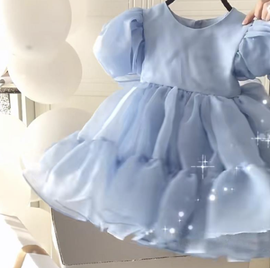 Vestido de Princesa para <span class=keywords><strong>Niña</strong></span>, Nuevo Estilo Coreano de Verano, Estilo Occidental de Alta Gama, Vestido de Verano Dulce de Pana Azul con Cordón de Ganchillo para Bebé - Product Image 4