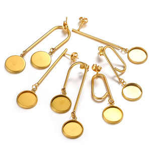 Pendientes de acero inoxidable con base de piedra preciosa, 12 mm de diámetro interior, con base para colgar pendientes, accesorio de joyería DIY - Product Image 1
