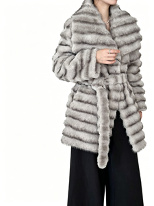 Cappotto in <span class=keywords><strong>Pelliccia</strong></span> Sintetica alla Moda 2026, Imitazione <span class=keywords><strong>Visone</strong></span> con Collo Lungo, Cintura a Righe Orizzontali, Cappotto in Peluche per Donna - Product Image 4