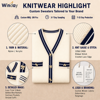 WINDAY Cardigan long pour femme en tricot rayé avec bordure en dentelle, boutons sur le devant, style décontracté, pulls pour femme, logo personnalisé