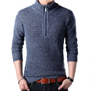 เสื้อสเวตเตอร์ไหมพรมอะคริลิกสำหรับผู้ชาย สีพื้น แขนยาว ซิป ¼  แบบสวม  หนา ใส่ได้ในฤดูใบไม้ร่วง ป้องกันขนร่วง - Product Image 1