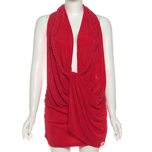 เดรสสั้นกำมะหยี่สีแดงแบบผูกคอเว้าลึกด้านหลังรัดรูปสำหรับผู้หญิง ชุดเดรสเซ็กซี่สำหรับงานปาร์ตี้ แฟชั่น - Product Image 5