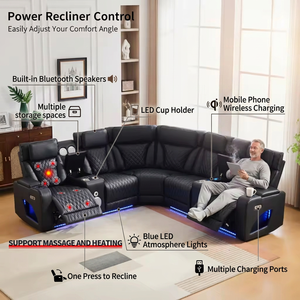 Sofá Reclinable Eléctrico de Estilo Moderno en Cuero Negro con Altavoces Bluetooth y Luces LED para Cine en Casa Inteligente - Product Image 2