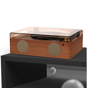 Lecteur CD de style tourne-disque rétro, système audio de bureau stéréo avec connexion sans fil, couvercle anti-poussière transparent, lecteur de musique vintage - Product Image 6