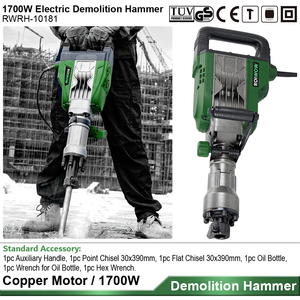 <span class=keywords><strong>Martillo</strong></span> <span class=keywords><strong>Demoledor</strong></span> Eléctrico con Cable OEM Profesional de <span class=keywords><strong>1700W</strong></span>, 60J, de Alta Resistencia, con Punta Hexagonal de 30mm, Herramienta Eléctrica para Romper Concreto - Product Image 6