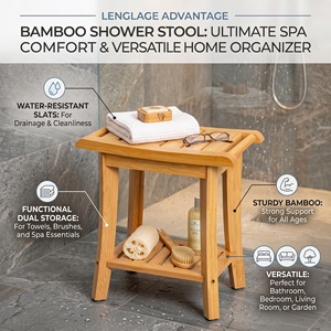 Tabouret de salle de bain en bambou avec rangement, siège de douche antidérapant pour salle de bain - Product Image 3