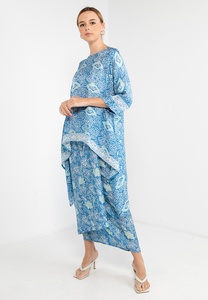 Elegante Completo Due Pezzi Floreale con Motivo <span class=keywords><strong>a</strong></span> Nuvole per Donna, Blusa Stampata e Gonna Lunga, Abbigliamento Islamico Modesto Quotidiano, Set Baju Kurung - Product Image 4