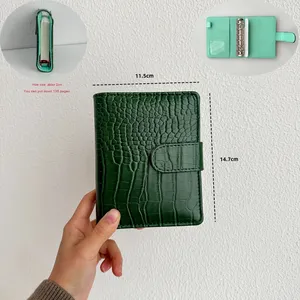Cahier Macaron A7 Texture Crocodile Classeur en cuir extérieur 6 anneaux Couverture rigide pour l'école ou le bureau Style d'affaires à la mode - Product Image 6