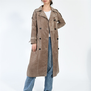 Wholesale Stylish Soft Belted Luxury Long Windbreaker Genuine Suede Sheepskin Trench <strong>Coat</strong> Women Over <strong>Knee</strong> <strong>Length</strong> Leather <strong>Coat</strong> - Product Image 5