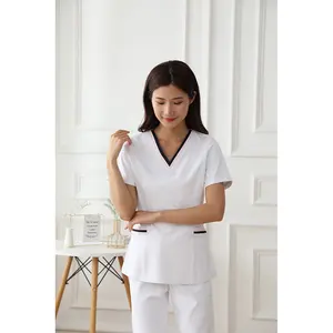 Twill 100% Cotton V-neck Women Doctor Nurse Hospital Uniform Scrubs Sets Fashionable Medical Doctor Uniform Suits Medical
