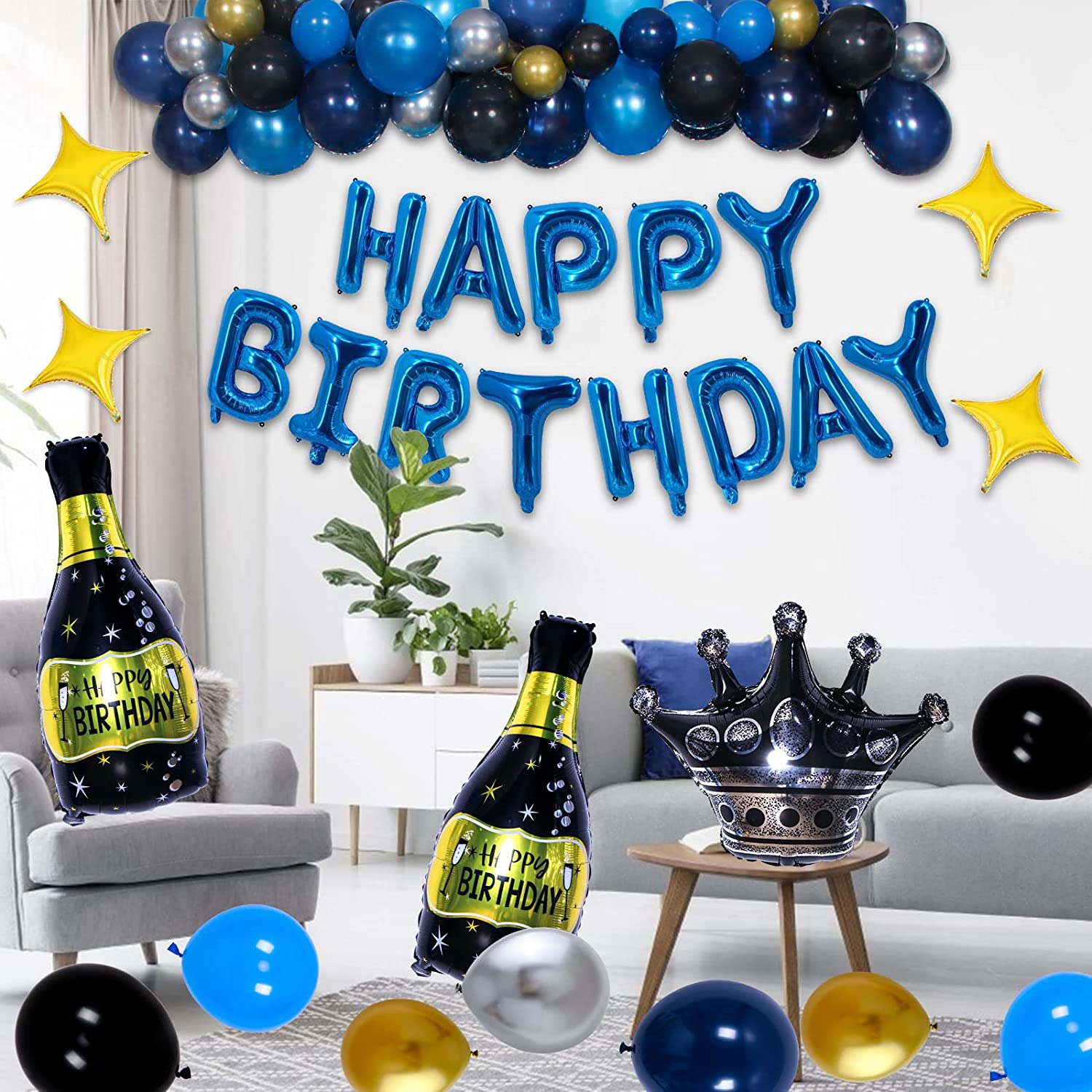 Set Palloncini 10 Anni Compleanno Ragazzo – Blu Navy – Decorazioni Con Numero E Festone