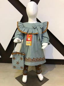 Camisa Estilo Jhabla de Popelina de Algodón con Nuevo Diseño de Bolso y Pantalón con Estampado Jersey, Vestido Informal para Niña Bebé - Product Image 3