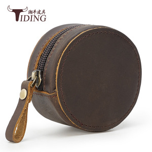 Tiding Coin <b>Purse</b> Mini Dark Brown Oily Leather Compact Women's Wallet for Home Storage - Product Image 2