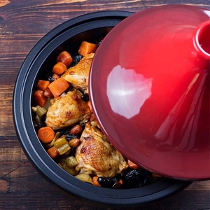 Marmite à <span class=keywords><strong>tajine</strong></span> marocaine <span class=keywords><strong>en</strong></span> <span class=keywords><strong>fonte</strong></span> <span class=keywords><strong>émaillée</strong></span> Marmite à <span class=keywords><strong>tajine</strong></span> résistante aux rayures, marmite à <span class=keywords><strong>tajine</strong></span> marocaine pour la cuisson, couvercle <span class=keywords><strong>en</strong></span> forme de cône - Product Image 4