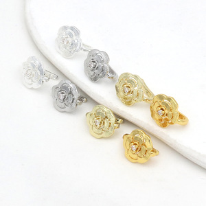 18k <b>gold</b>-plated diamond-encrusted camellia hollowed-out clip buckle connector <b>button</b> placket <b>button</b> DIY jewelry accessory D160 - Product Image 1