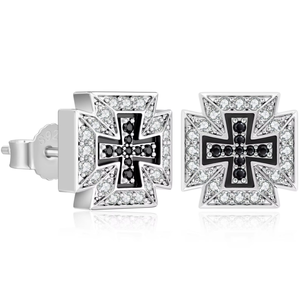Men Black Square <b>Stud</b> <b>Earrings</b> 925 Sterling <b>Silver</b> Hypoallergenic Iced Out CZ Punk Gothic Streetwear Male Jewelry Cross <b>Earring</b> - Product Image 1