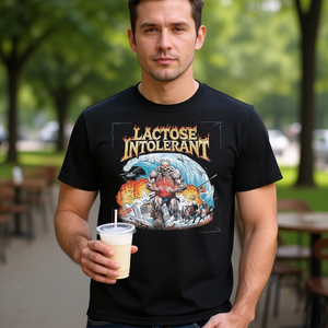 Camiseta Gráfica Estampada en Serigrafía de Cuello Redondo y Manga Corta para Hombre, Diseño Divertido y Sarcástico, para Uso Promocional, Ideal para Personas Intolerantes a la Lactosa - Product Image 3