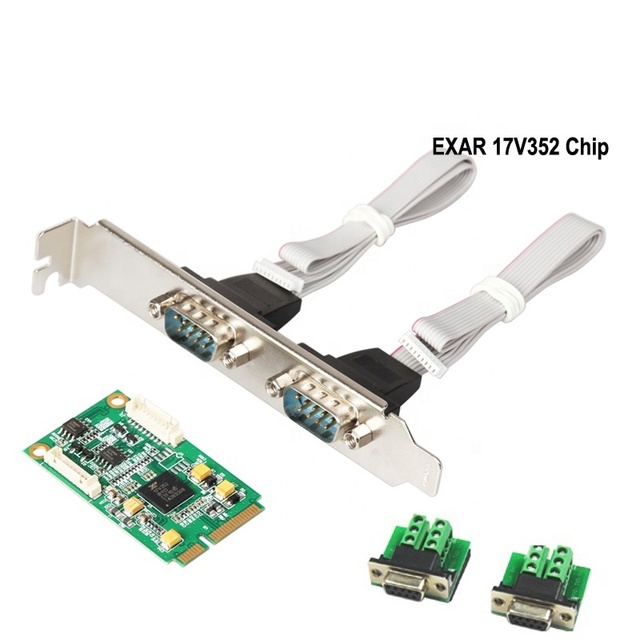 Factory OEM Mini PCIe 2 Ports RS422 RS485 Db9 Com Half Size Mini PCI Serial Port Industrial I/O Controller Card EXAR 17V352 Chip