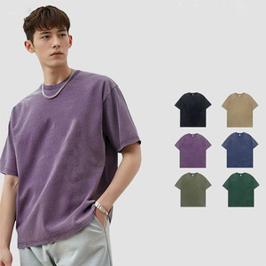 Impresión personalizada y bordado lavado ácido 100% algodón OEM <span class=keywords><strong>ropa</strong></span> Lisa hombres Vintage de gran tamaño gota hombro lavado camiseta - Product Image 1