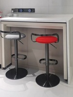 Tabouret de bar minimaliste en cuir véritable réglable en hauteur avec structure en acier inoxydable, chaise de bar de luxe pour la maison, tabouret de bar haut minimaliste moderne