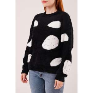 Suéter Negro de Punto para Mujer, Casual, Manga Larga, Antipilling, con Diseño de Puntos - Product Image 1